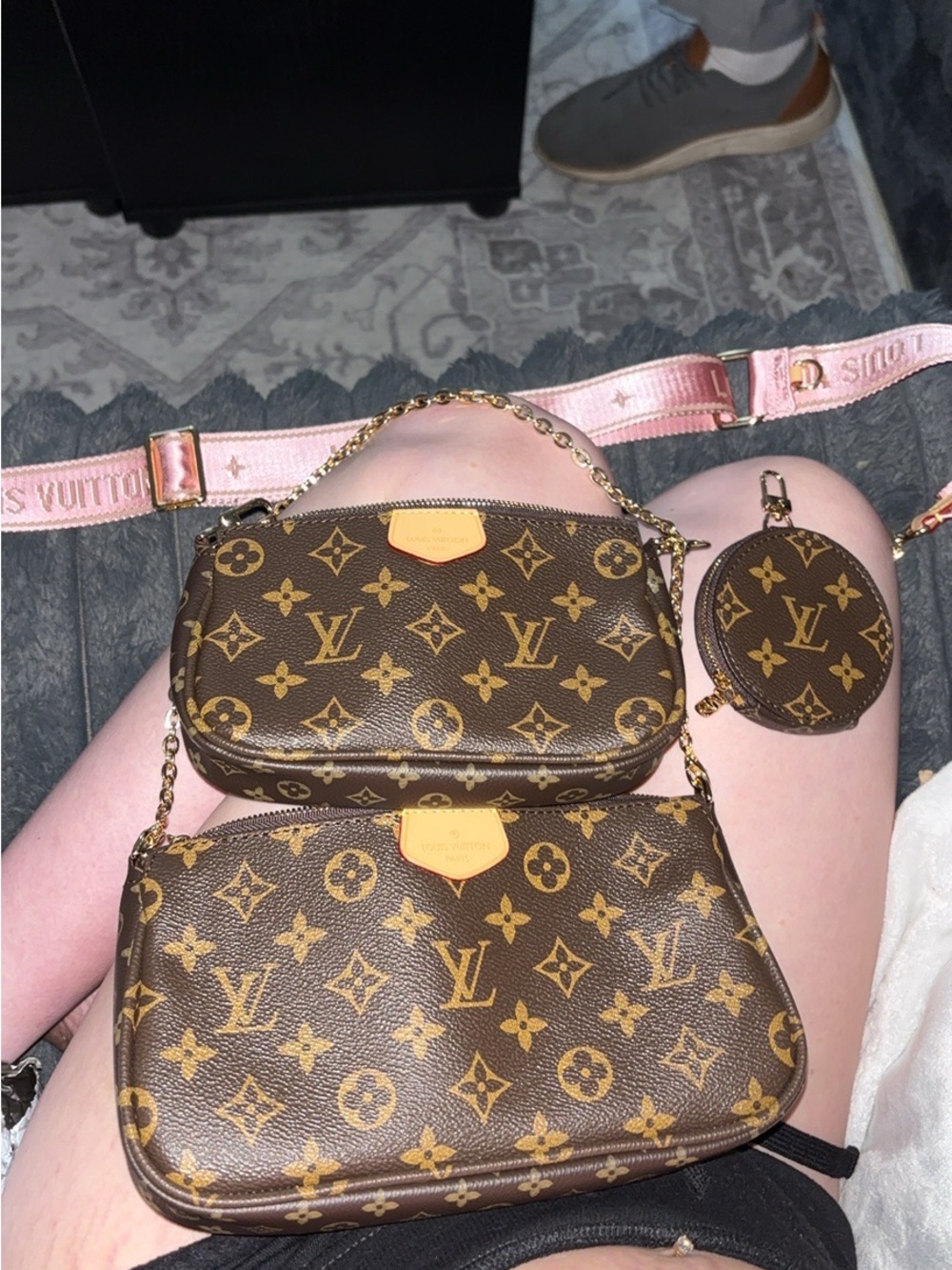 Louis Vuitton Brown Monogram Multi-Pochette Crossbody with Pink Strap